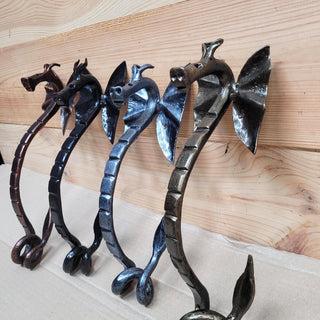 Hand Forged Dragon Pull – Fantasy Metal Hardware – Rustic Medieval Decor – 4 Colors