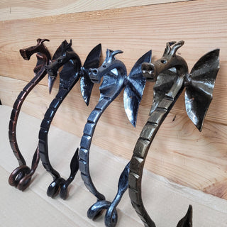 Hand Forged Dragon Pull – Fantasy Metal Hardware – Rustic Medieval Decor – 4 Colors