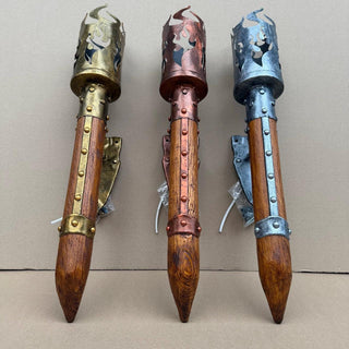 Medieval Wall Torch Sconce, Rustic Iron & Wood Flame Lantern, Gothic Wall Light, Viking Wall Decor, 3 Color Options