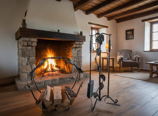 Hand Forged Fireplace Tool Set with Firewood Storage