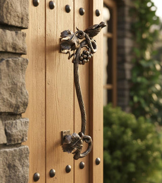 Hand Forged Wrought Iron Door Handle: Bird on Branch