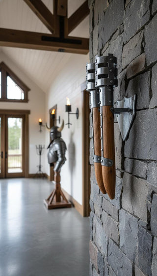Medieval Torch, Viking style wooden sconce light fixture, wall lighting