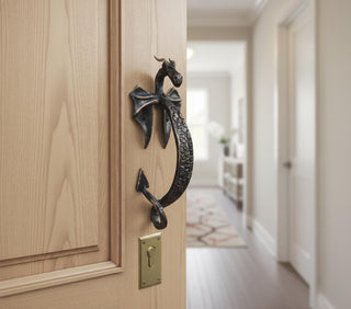 Hand Forged Dragon Door Handle: Wrought Iron Metal Decor