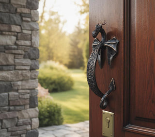 Hand Forged Dragon Door Handle: Wrought Iron Metal Decor