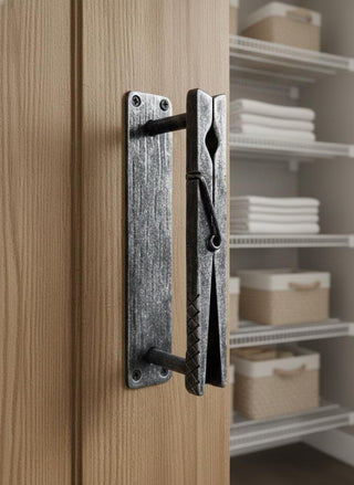 Clothespin Iron Door Handle: Unique Hand-Forged Barn Decor