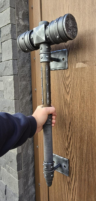 Forged Iron Hammer Door Handle: Metal Gate/Barn Door Pull (26")
