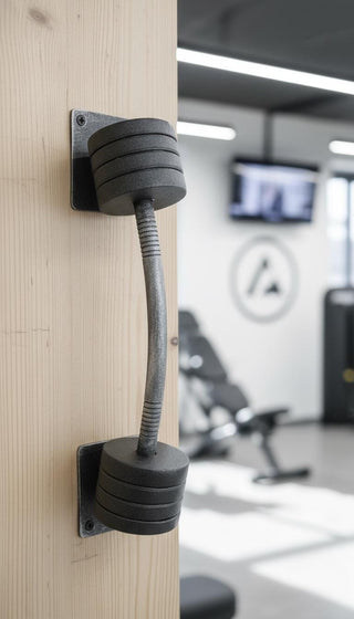 Forged Barbell Door Handle: Gym Decor, Wrought Iron Pull