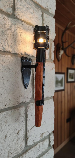 Forged Medieval Torch Wall Sconce: Viking Style Light Fixture