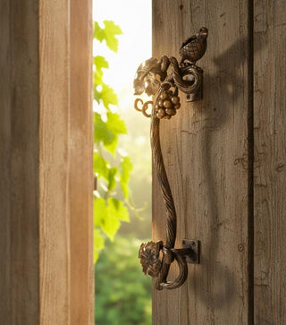 Hand Forged Wrought Iron Door Handle: Bird on Branch