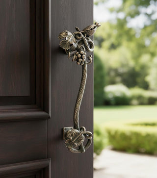 Hand Forged Wrought Iron Door Handle: Bird on Branch