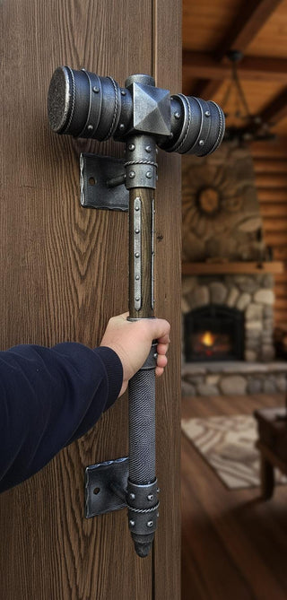 Forged Iron Hammer Door Handle: Metal Gate/Barn Door Pull (26")