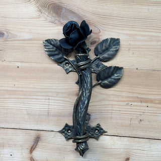 Hand Forged Rose Door Handle: Metal Flower Handle 13.38" Black Bronze