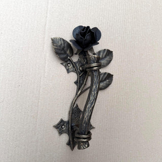 Hand Forged Rose Door Handle: Metal Flower Handle 13.38" Black Bronze