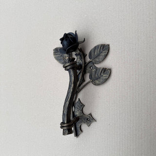 Hand Forged Rose Door Handle: Metal Flower Handle 13.38" Black Bronze