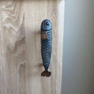 Fish Cabinet Pull, Hand Forged Iron Drawer Handle, Rustic Coastal Furniture Hardware