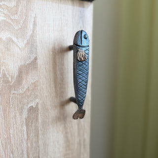 Fish Cabinet Pull, Hand Forged Iron Drawer Handle, Rustic Coastal Furniture Hardware