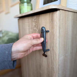 Fish Cabinet Pull, Hand Forged Iron Drawer Handle, Rustic Coastal Furniture Hardware