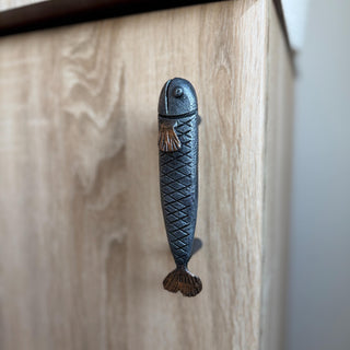 Fish Cabinet Pull, Hand Forged Iron Drawer Handle, Rustic Coastal Furniture Hardware
