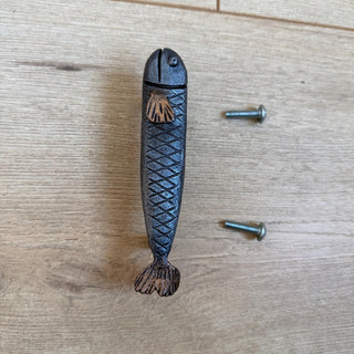 Fish Cabinet Pull, Hand Forged Iron Drawer Handle, Rustic Coastal Furniture Hardware