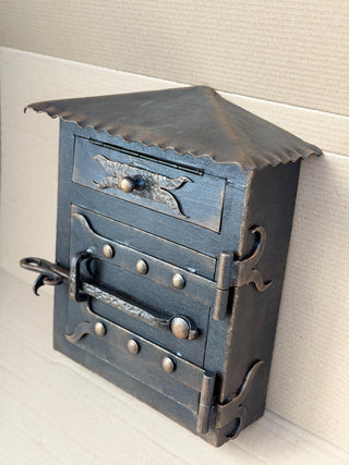Rustic Forged Iron Mailbox with Roof – Handmade
