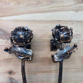 Hand Forged Poppy Door Handle – Rustic Floral Pull for Front Door
