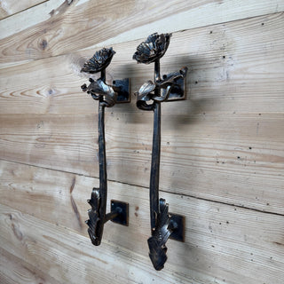 Hand Forged Poppy Door Handle – Rustic Floral Pull for Front Door
