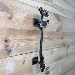 Hand Forged Poppy Door Handle – Rustic Floral Pull for Front Door