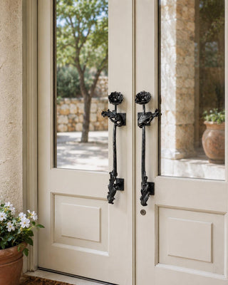 Hand Forged Poppy Door Handle – Rustic Floral Pull for Front Door
