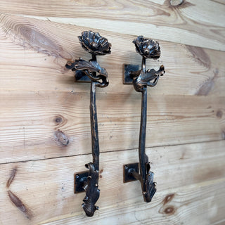 Hand Forged Poppy Door Handle – Rustic Floral Pull for Front Door