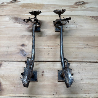 Hand Forged Poppy Door Handle – Rustic Floral Pull for Front Door