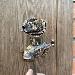 Hand Forged Poppy Door Handle – Rustic Floral Pull for Front Door