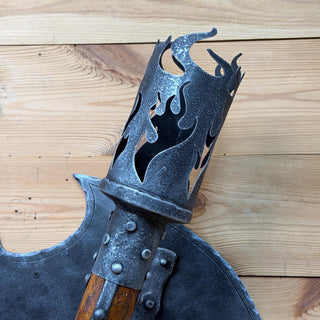 Hand Forged Gothic Double Wall Sconce, Medieval Bat Wing Wrought Iron Torch Light