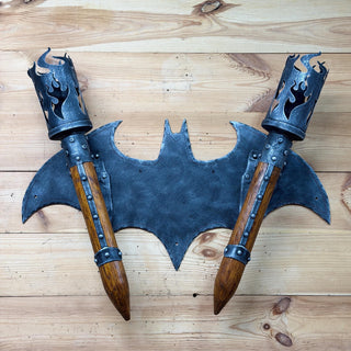 Hand Forged Gothic Double Wall Sconce, Medieval Bat Wing Wrought Iron Torch Light