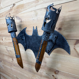 Hand Forged Gothic Double Wall Sconce, Medieval Bat Wing Wrought Iron Torch Light