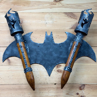 Hand Forged Gothic Double Wall Sconce, Medieval Bat Wing Wrought Iron Torch Light
