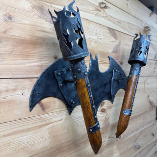Hand Forged Gothic Double Wall Sconce, Medieval Bat Wing Wrought Iron Torch Light