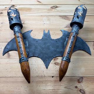 Hand Forged Gothic Double Wall Sconce, Medieval Bat Wing Wrought Iron Torch Light