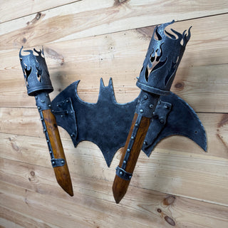 Hand Forged Gothic Double Wall Sconce, Medieval Bat Wing Wrought Iron Torch Light