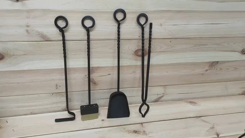 Forged fireplace tools set, fireplace gift, fireplace poker, fireplace tongs, shovel, broom