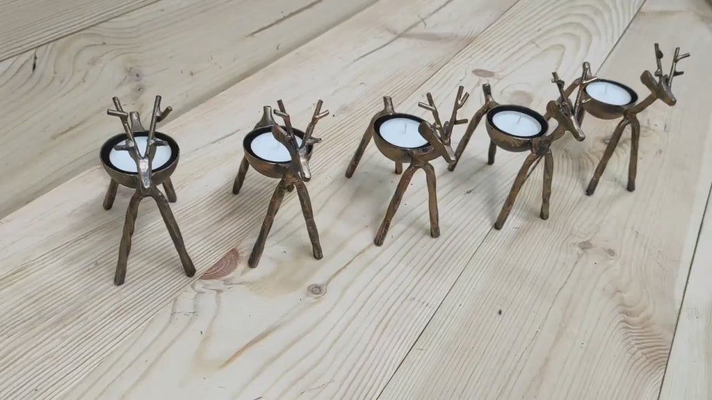 Handmade Reindeer Candle Holder: Metal Christmas Candlestick