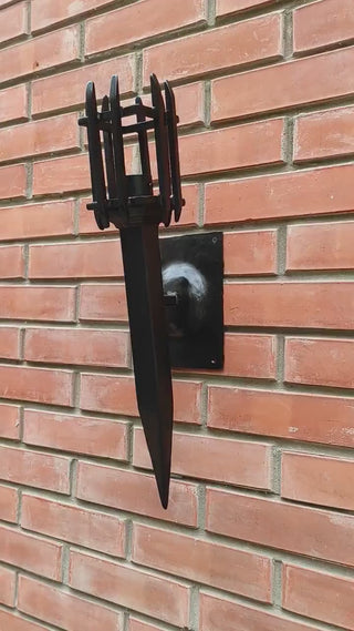 Hand Forged Wrought Iron Wall Sconce: Medieval Viking Torch Lantern