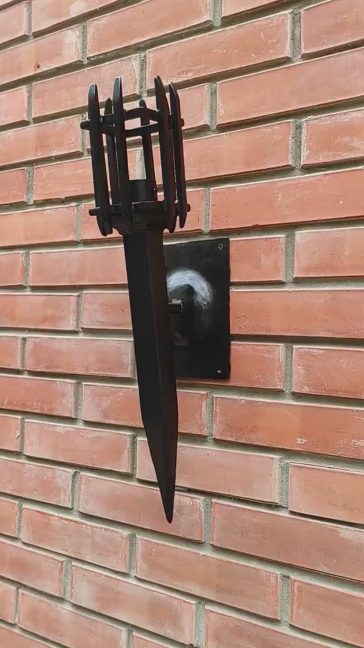 Hand Forged Wrought Iron Wall Sconce: Medieval Viking Torch Lantern