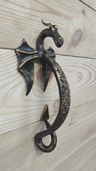 Dragon door handle, door handle, metal handle, hand forged handle, barn door handle, door decor, wrought hardware, metal forged handle