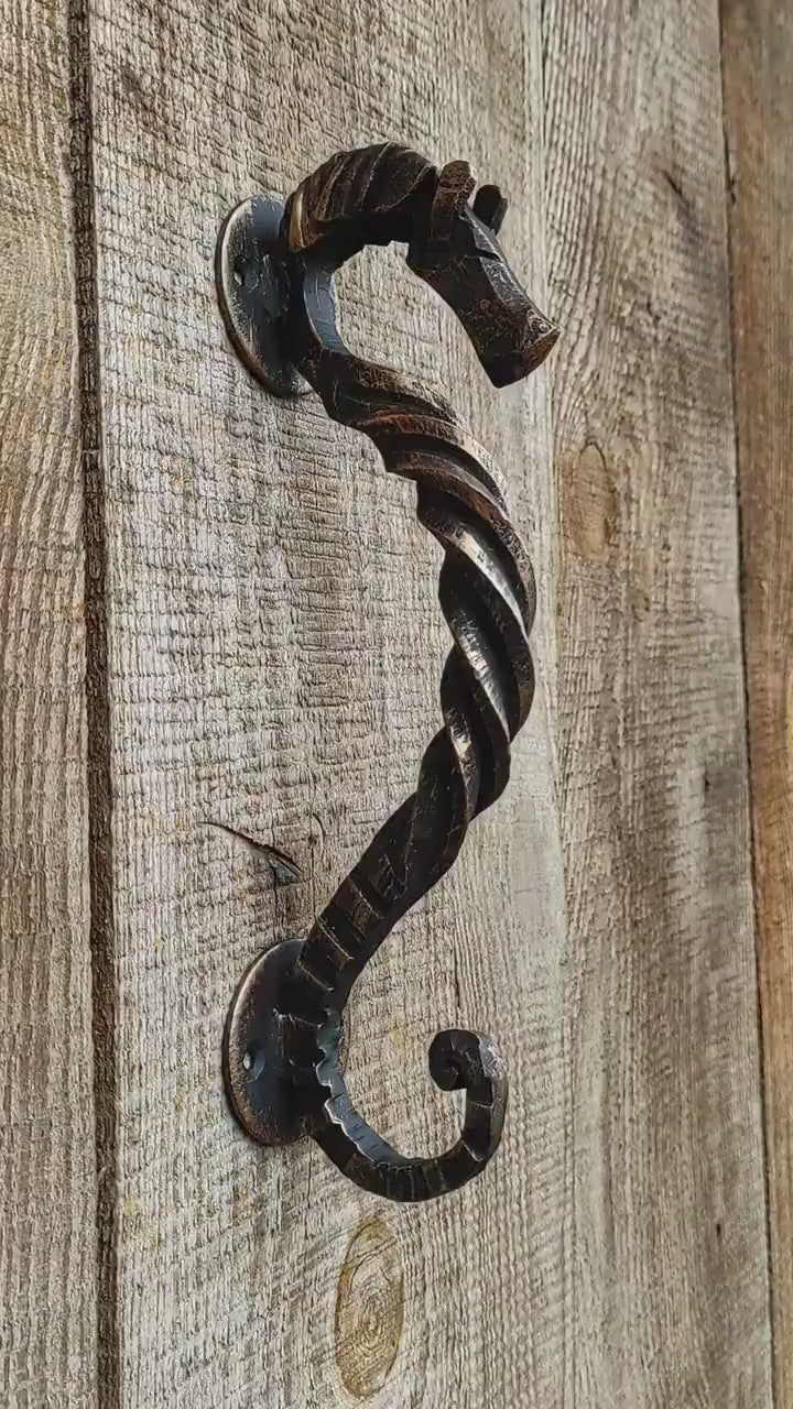 Horse door handle, metal handle, hand forged handle, barn door handle