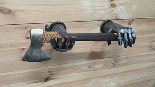 Handmade Knight Hands Axe Holder: Iron Wall Decor