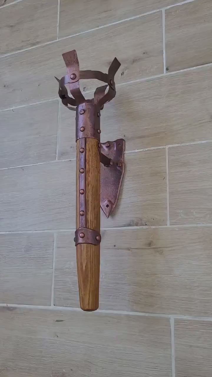 Hand Forged Wrought Iron Wall Sconce: Viking Medieval Torch