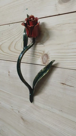 Hand Forged Tulip Door Handle: Metal Flower Handle (11.81")