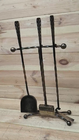 Forged fireplace tools set, Fireplace stand, Fireplace poker, Shovel, Broom, Hand Forged, Fireplace Gift