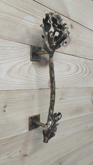 Door handle, Wrought iron handle, Hand forged handle, Front Door handle, Poppy flower, Barn door handle, Door pull