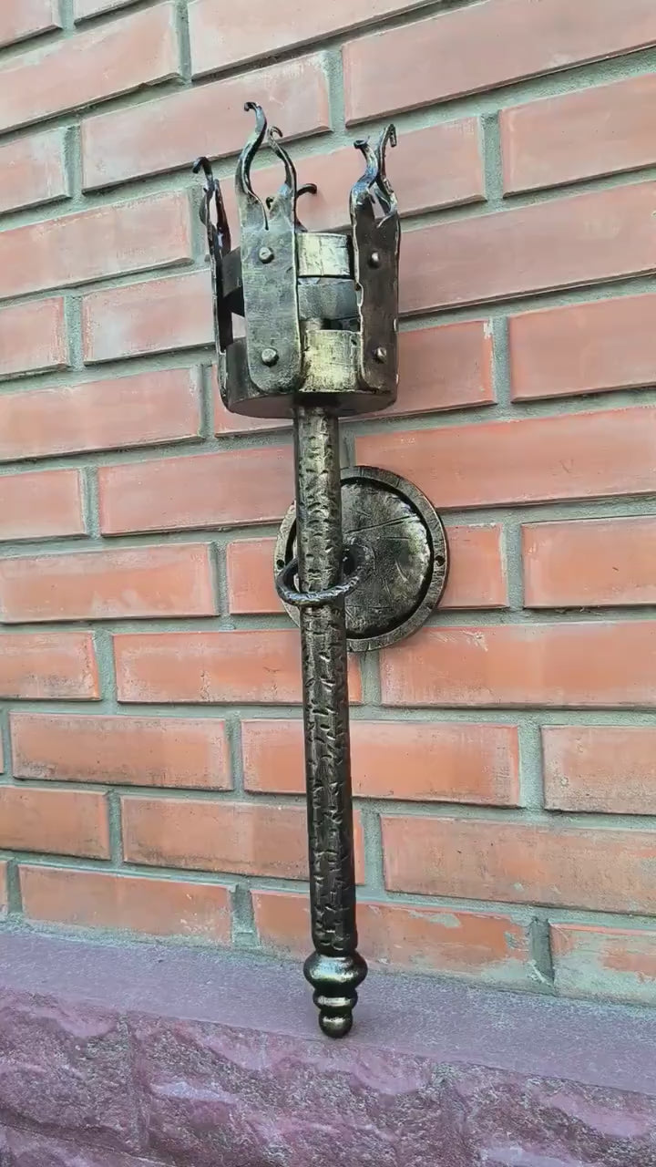 Hand Forged Metal Viking Torch Wall Sconce